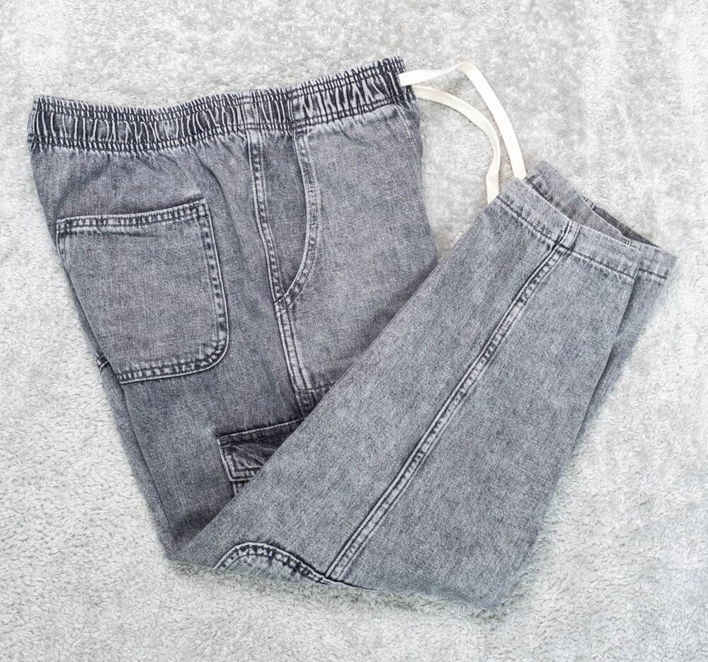 Gap Denim Easy Pull On Cargo Jeans Gray Stonewashed Cropped Womens Size S
